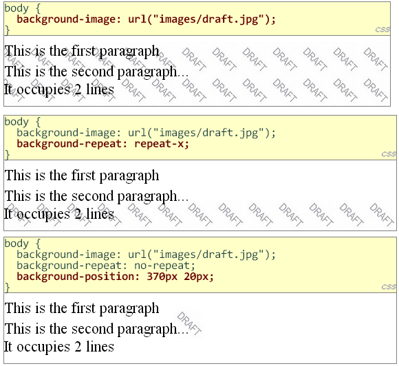 background-repeat, position and attachment compared