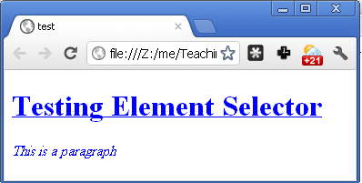 the element selector example as rendered