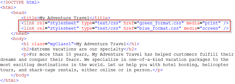 the same page styled for print