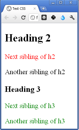 the sibling selector example as rendered